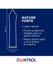 Esquema del Control Nature Forte: látex natural, forma Adapta, mayor grosor, 190 mm de largo y 54 mm de ancho