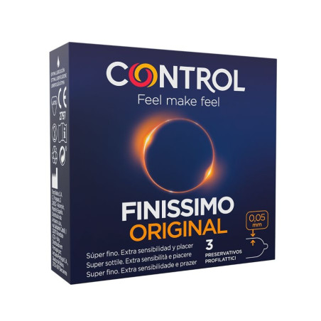 Caja azul de Control Finissimo Original con 3 preservativos finos de 0,05 mm
