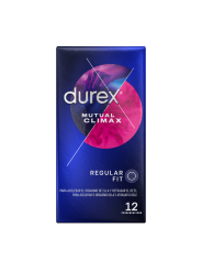 Frontal de la caja Durex Mutual Climax de 12 preservativos, talla Regular Fit