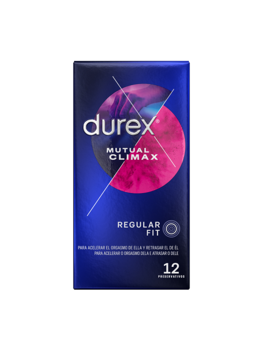Frontal de la caja Durex Mutual Climax de 12 preservativos, talla Regular Fit