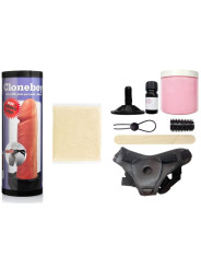 Contenido del kit Cloneboy: envase, polvo de moldeo, silicona, anillo, ventosa, funda, espátula y arnés