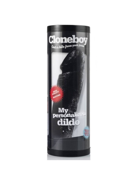 Kit Cloneboy Clonador de Pene en su envase cilíndrico negro con el clon de silicona a la vista