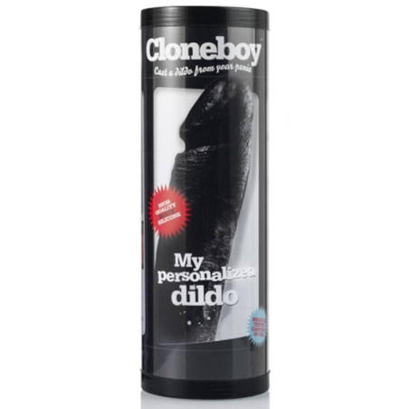 Kit Cloneboy Clonador de Pene en su envase cilíndrico negro con el clon de silicona a la vista