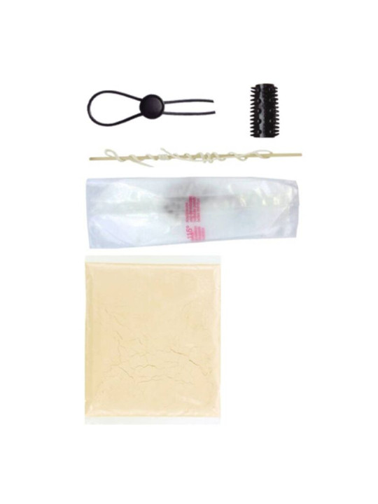 Contenido del Cloneboy Candle: anillo lazo negro, funda de estimulación, mecha, bolsa de parafina y bolsa de polvo de moldeo