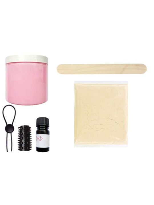 Contenido del kit Cloneboy: bote de silicona, espátula de madera, bolsa de polvo de algas, anillo lazo y funda