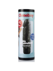 Caja cilíndrica del kit Cloneboy My Personalized Vibrator con la réplica de pene en silicona negra