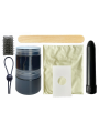 Contenido del kit Cloneboy: botes de silicona, gel de moldeo, espátula, lazo, funda con relieve y vibrador