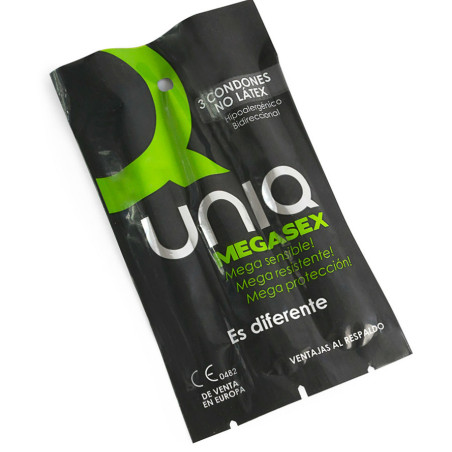 Uniq - Megasex Preservativos Sensitivos con Liguero sin Latex 3 Unidades