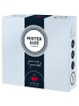 Caja de preservativos Mister Size 60 mm de tres cuartos, con el lema your size pure feel