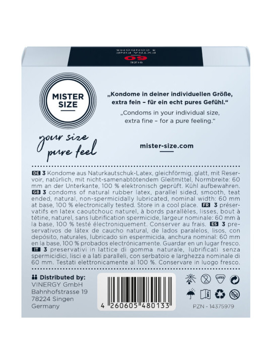 Mister Size - Preservativos Talla XL 60 mm (3 Unidades)