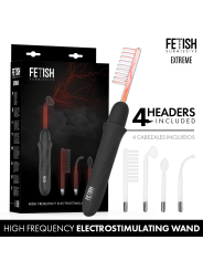 Wand de electroestimulación Fetish Submissive Extreme con su caja y los 4 cabezales de cristal incluidos