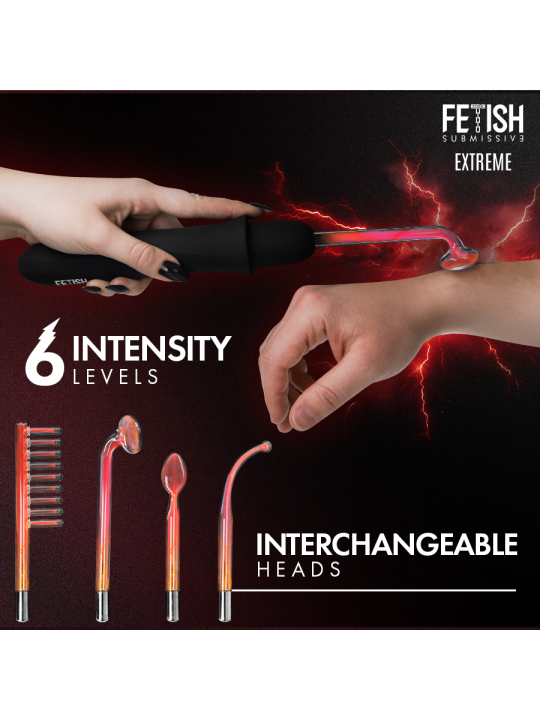 Wand Fetish Submissive aplicado sobre un brazo con el cabezal iluminado; 6 niveles y cabezales intercambiables