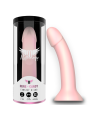 Dildo Mythology Rune Candy en silicona rosa dentro de cilindro de presentación con diseño de marca