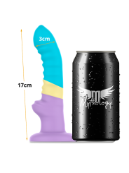Dildo Mythology Colby Pastel de 17 cm y 3 cm de grosor comparado con una lata de refresco