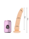 Delta Club dildo 20 cm silicona médica natural, vista frontal con medidas y lata de bebida para escala