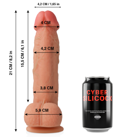 Medidas del consolador Cyber Silicock Saul: 21 cm de largo, 15,5 cm insertables y 4,2 cm de diámetro