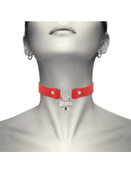 Coquette Chic Desire - Collar Cuero Vegano Rojo Accesorio Corazón con Llave