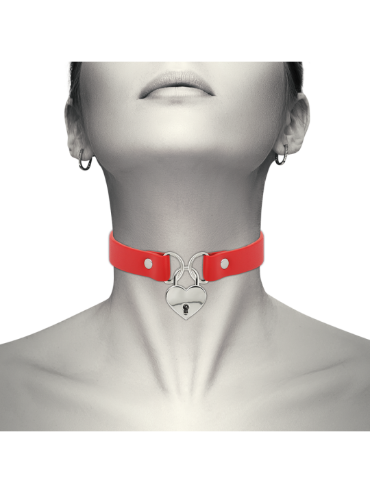 Coquette Chic Desire - Collar Cuero Vegano Rojo Accesorio Corazón con Llave