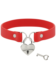 Coquette Chic Desire - Collar Cuero Vegano Rojo Accesorio Corazón con Llave