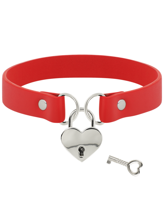 Coquette Chic Desire - Collar Cuero Vegano Rojo Accesorio Corazón con Llave
