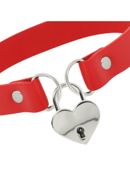 Coquette Chic Desire - Collar Cuero Vegano Rojo Accesorio Corazón con Llave
