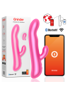 Vibrador conejito Oninder Oslo en rosa junto a su caja Vibration and Rotation y la app Oninder en un móvil
