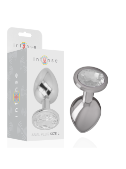 Intense - Plug Anal Metal Aluminio con Cristal Plata Talla L