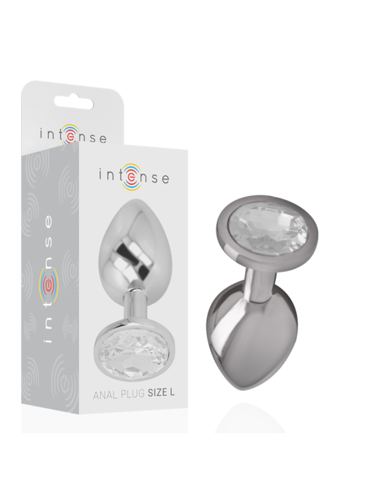 Intense - Plug Anal Metal Aluminio con Cristal Plata Talla L