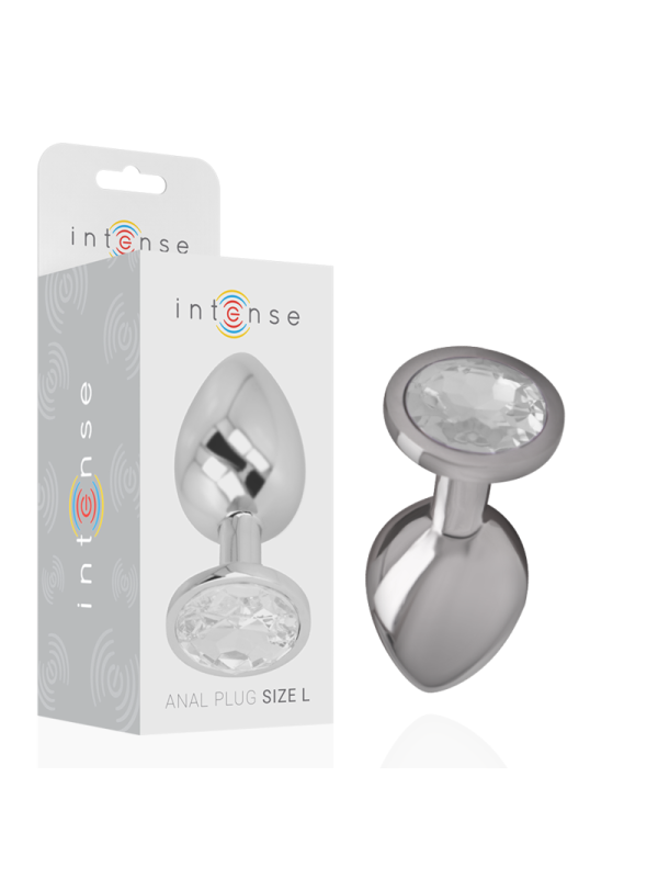 Intense - Plug Anal Metal Aluminio con Cristal Plata Talla L