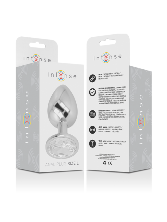 Intense - Plug Anal Metal Aluminio con Cristal Plata Talla L