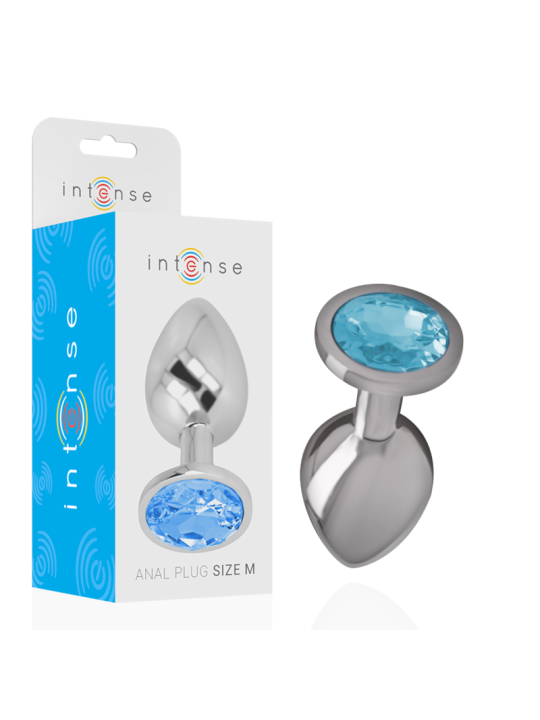 Intense - Plug Anal Metal Aluminio con Cristal Azul Talla M