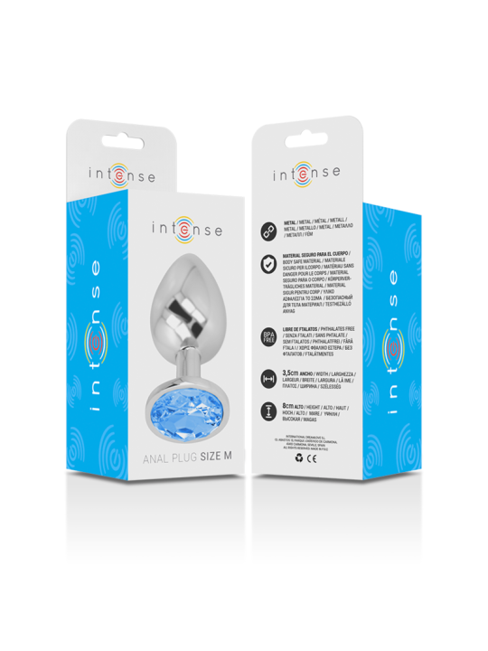 Intense - Plug Anal Metal Aluminio con Cristal Azul Talla M