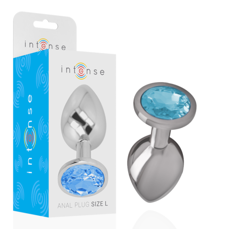 Intense - Plug Anal Metal Aluminio con Cristal Azul Talla L