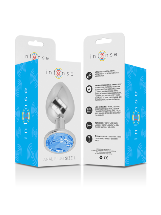 Intense - Plug Anal Metal Aluminio con Cristal Azul Talla L