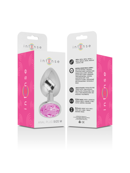Intense - Plug Anal Metal Aluminio con Cristal Rosa Talla M