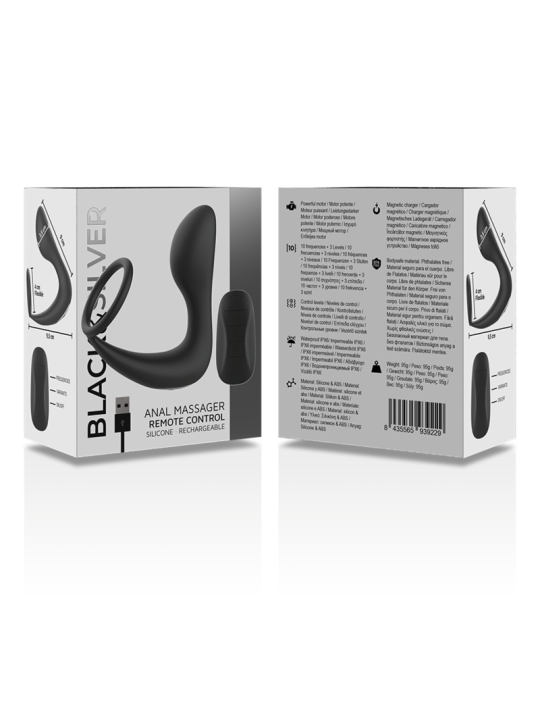 Black&Silver - Masajeador Anal Control Remoto Silicona Recargable Negro
