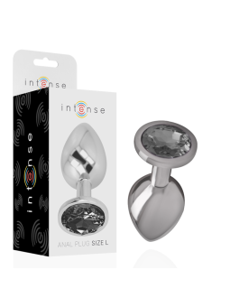 Intense - Plug Anal Metal Aluminio con Cristal Negro Talla L