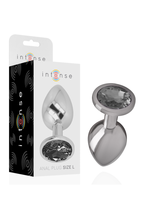 Intense - Plug Anal Metal Aluminio con Cristal Negro Talla L