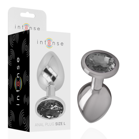 Intense - Plug Anal Metal Aluminio con Cristal Negro Talla L