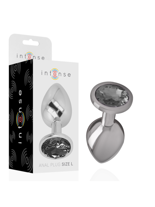 Intense - Plug Anal Metal Aluminio con Cristal Negro Talla L