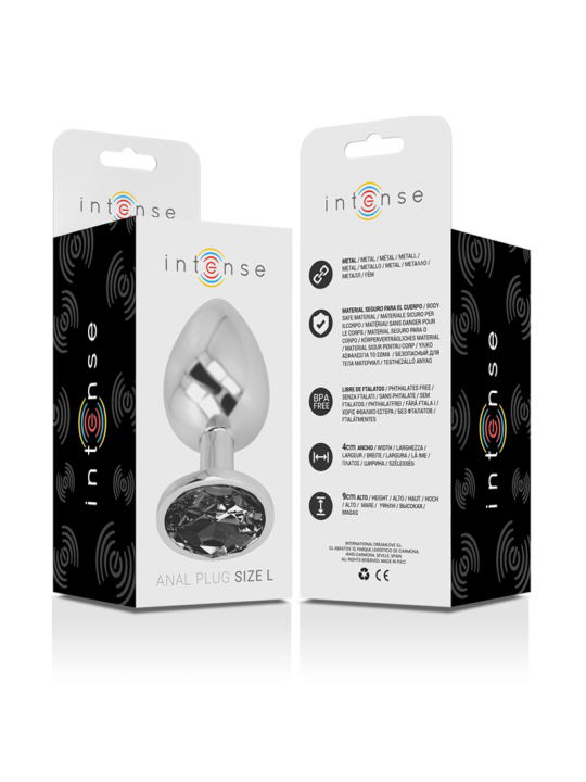 Intense - Plug Anal Metal Aluminio con Cristal Negro Talla L