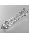 Dildo de cristal Nebula Series by Ibiza Modelo 12 tumbado, con relieve en espiral y base circular