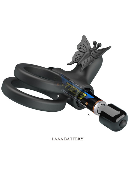 Pretty Love - Doble Anillo Vibrador con Estimulador Negro