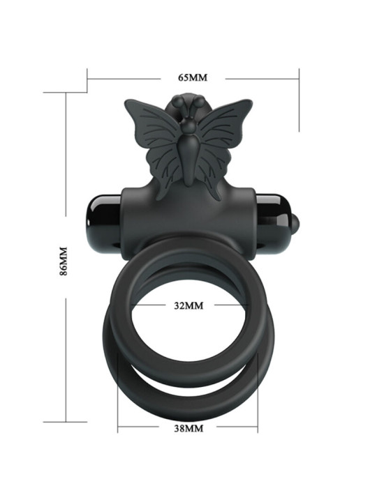 Pretty Love - Doble Anillo Vibrador con Estimulador Negro