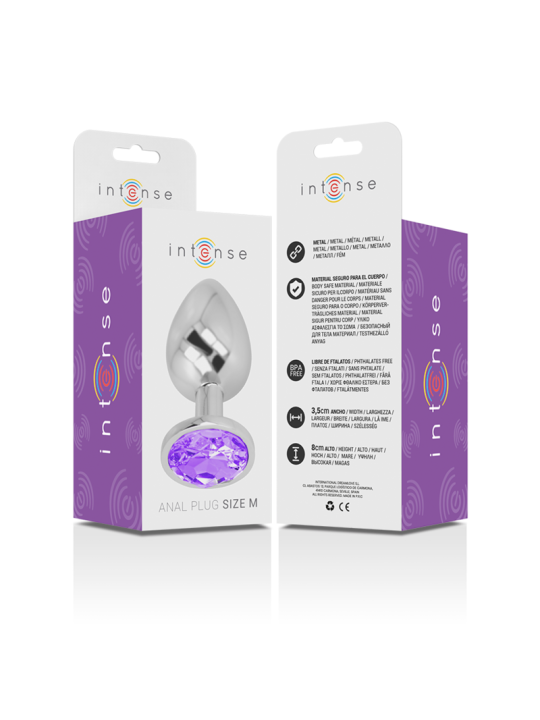 Intense - Plug Anal Metal Aluminio con Cristal Violeta Talla M