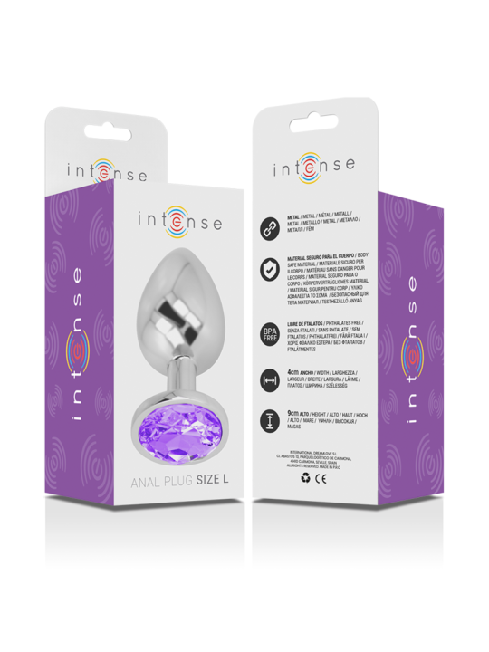 Intense - Plug Anal Metal Aluminio con Cristal Violeta Talla L