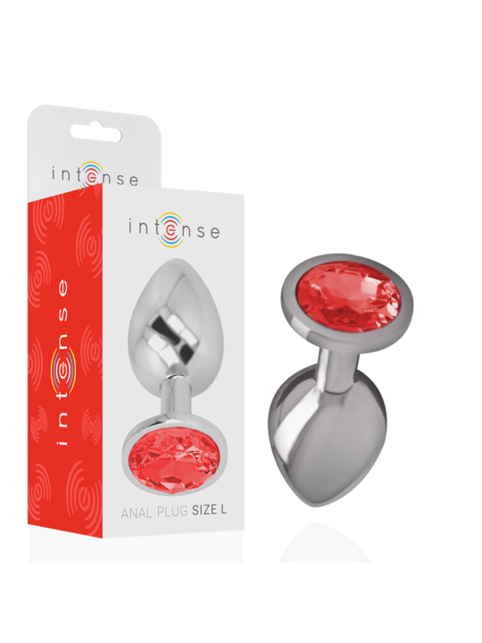 Intense - Plug Anal Metal Aluminio con Cristal Rojo Talla L