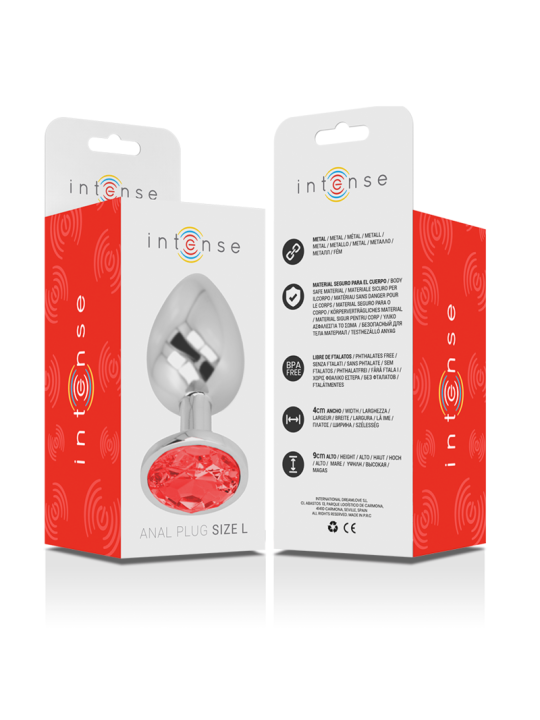 Intense - Plug Anal Metal Aluminio con Cristal Rojo Talla L