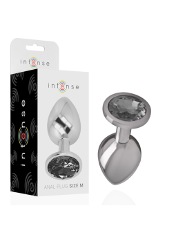 Intense - Plug Anal Metal Aluminio con Cristal Negro Talla M