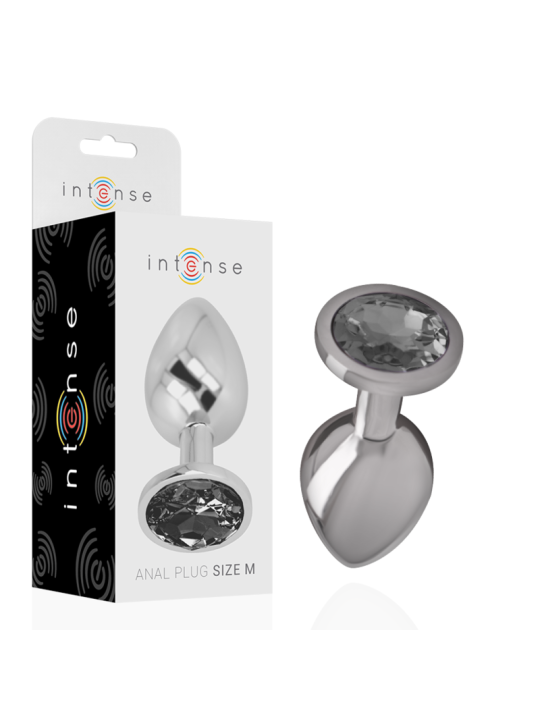 Intense - Plug Anal Metal Aluminio con Cristal Negro Talla M
